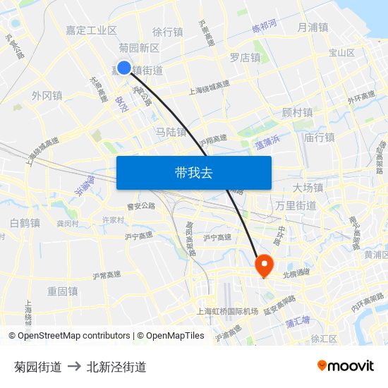 菊园街道 to 北新泾街道 map