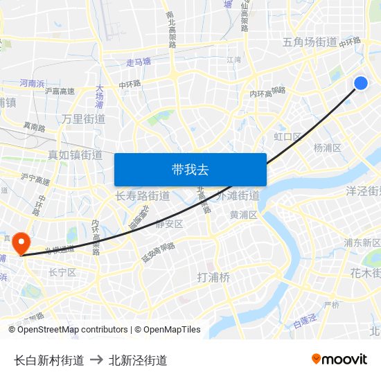 长白新村街道 to 北新泾街道 map