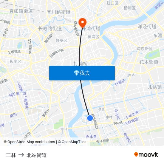 三林 to 北站街道 map