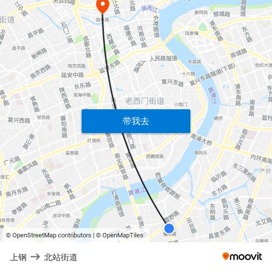 上钢 to 北站街道 map