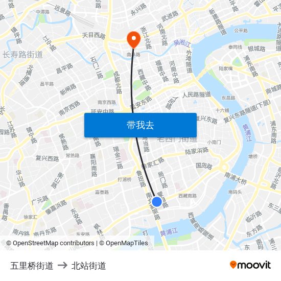 五里桥街道 to 北站街道 map