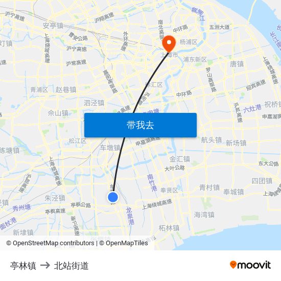 亭林镇 to 北站街道 map