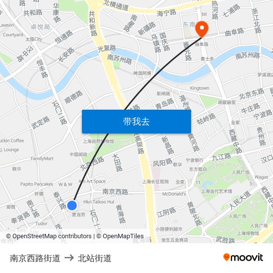 南京西路街道 to 北站街道 map