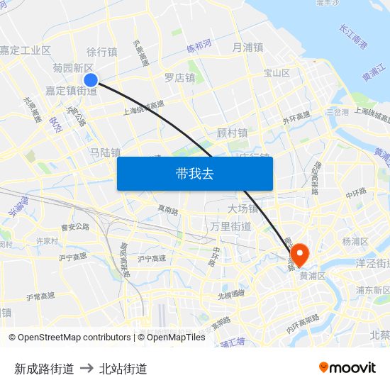 新成路街道 to 北站街道 map