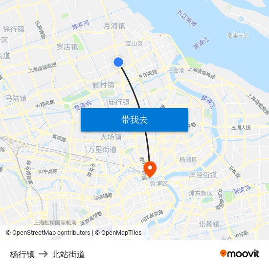 杨行镇 to 北站街道 map