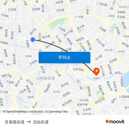 甘泉路街道 to 北站街道 map