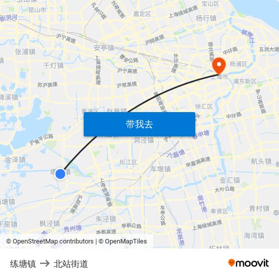 练塘镇 to 北站街道 map