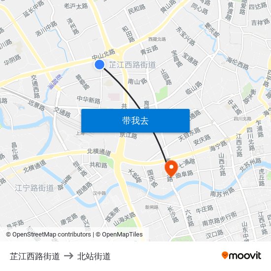 芷江西路街道 to 北站街道 map