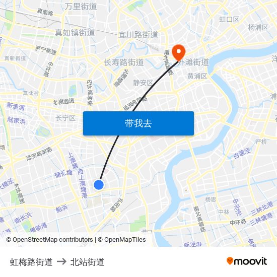 虹梅路街道 to 北站街道 map