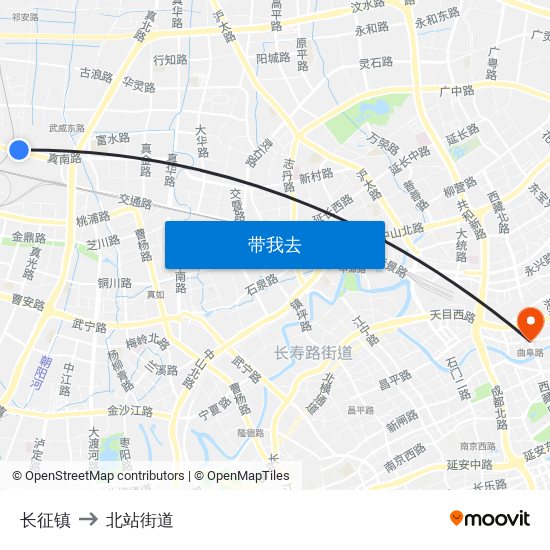 长征镇 to 北站街道 map