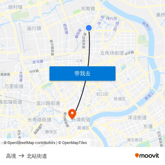 高境 to 北站街道 map