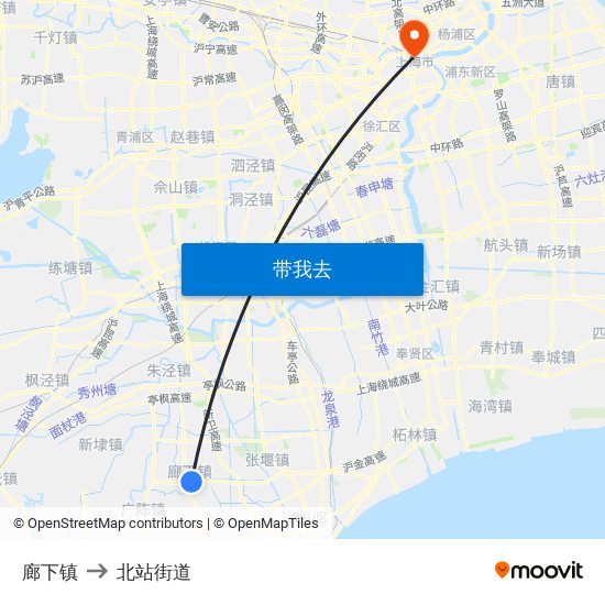 廊下镇 to 北站街道 map