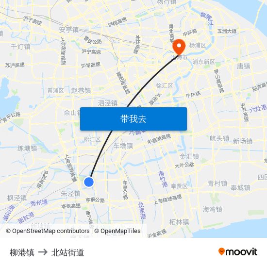 柳港镇 to 北站街道 map