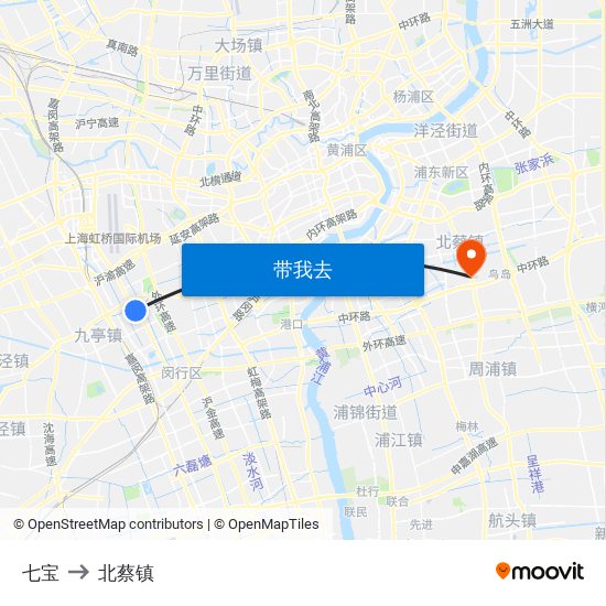 七宝 to 北蔡镇 map