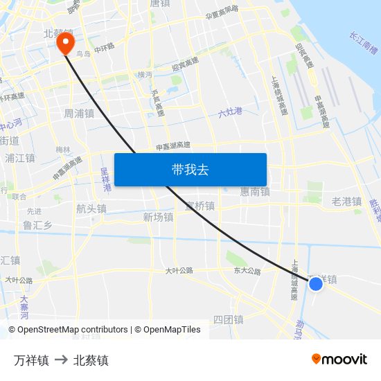 万祥镇 to 北蔡镇 map