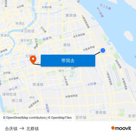 合庆镇 to 北蔡镇 map