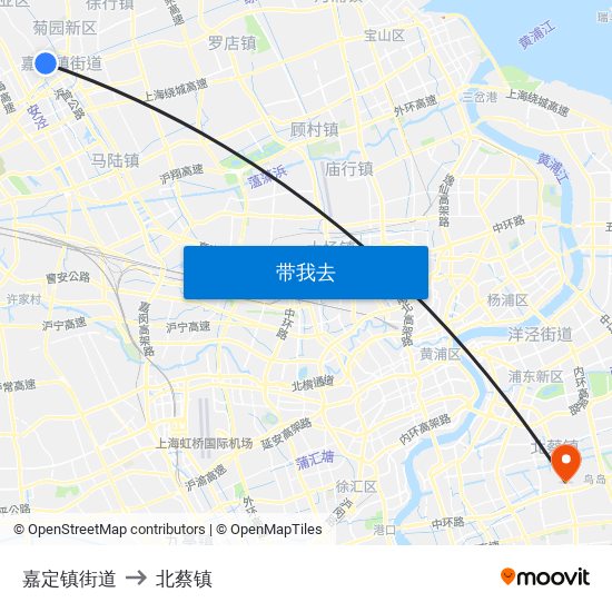 嘉定镇街道 to 北蔡镇 map