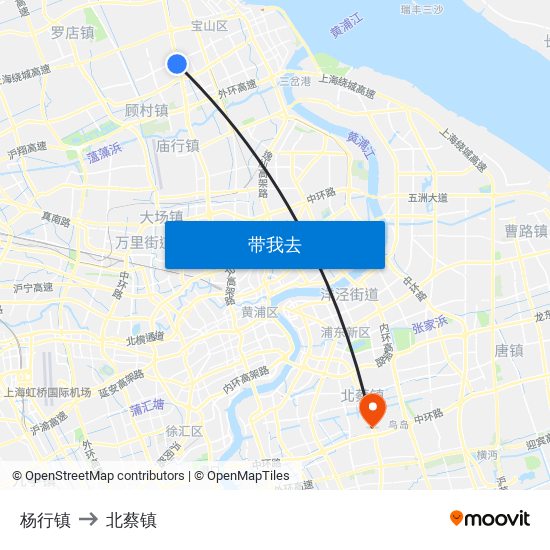 杨行镇 to 北蔡镇 map