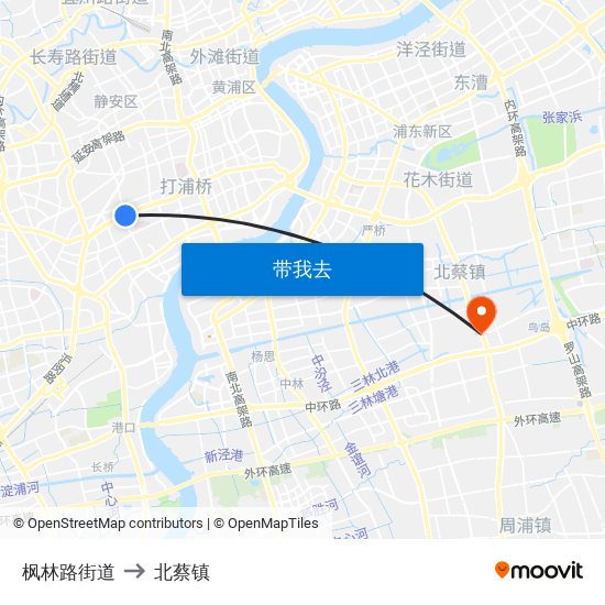枫林路街道 to 北蔡镇 map