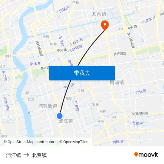浦江镇 to 北蔡镇 map