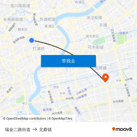 瑞金二路街道 to 北蔡镇 map