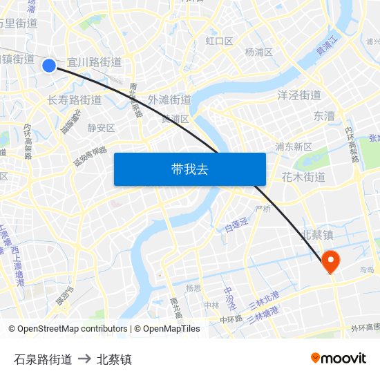 石泉路街道 to 北蔡镇 map