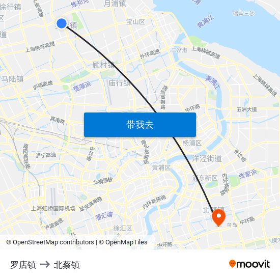 罗店镇 to 北蔡镇 map