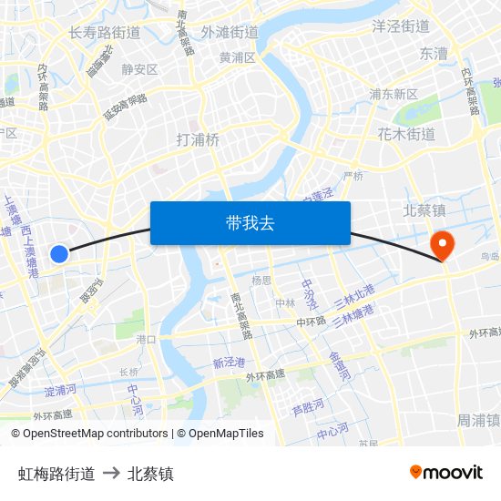 虹梅路街道 to 北蔡镇 map