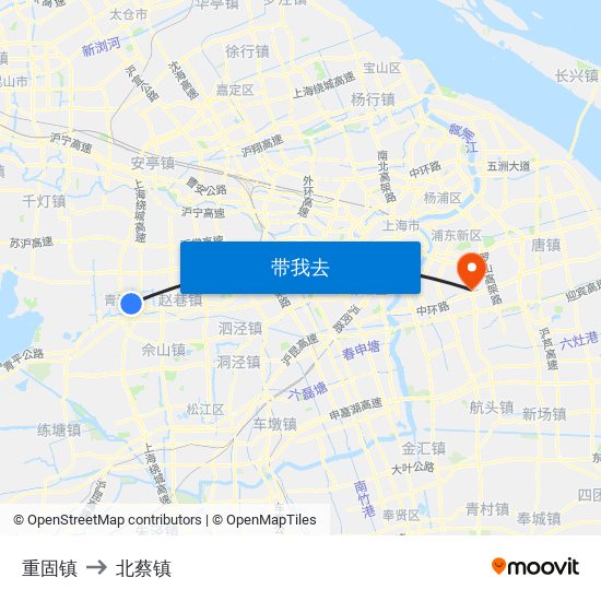 重固镇 to 北蔡镇 map