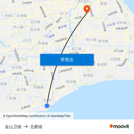 金山卫镇 to 北蔡镇 map