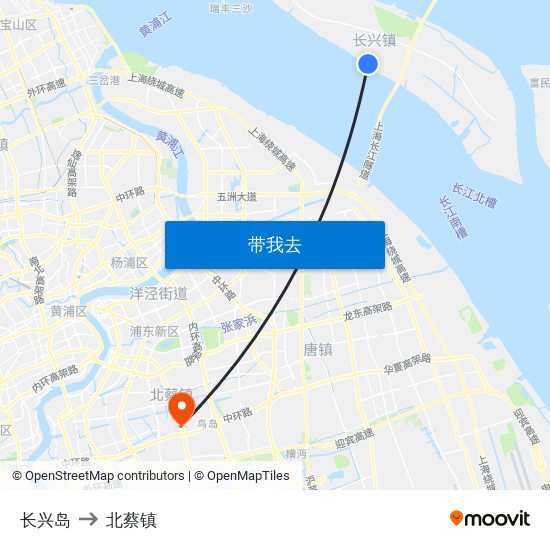 长兴岛 to 北蔡镇 map