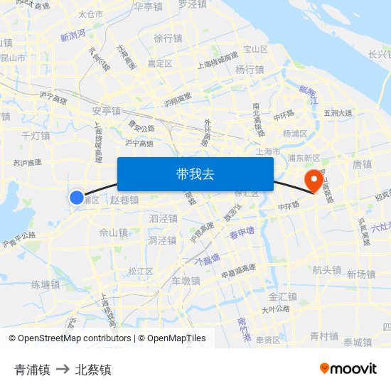 青浦镇 to 北蔡镇 map