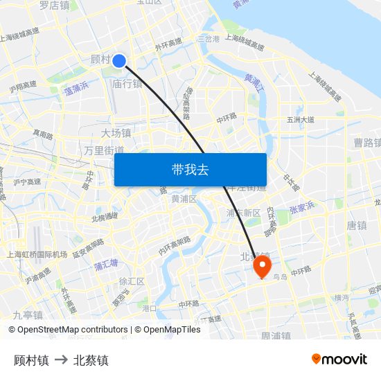 顾村镇 to 北蔡镇 map