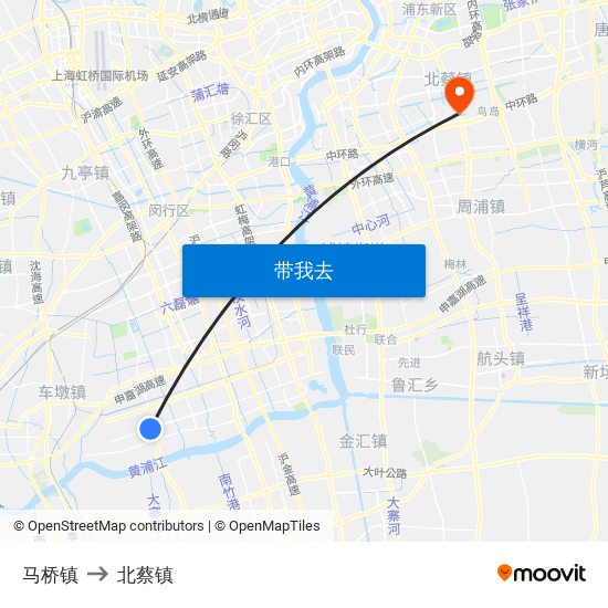 马桥镇 to 北蔡镇 map