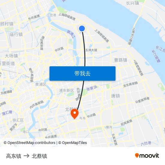 高东镇 to 北蔡镇 map