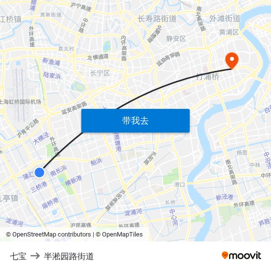 七宝 to 半淞园路街道 map