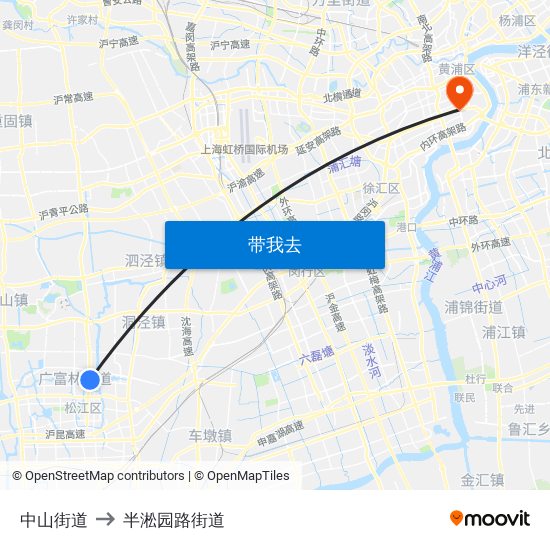 中山街道 to 半淞园路街道 map