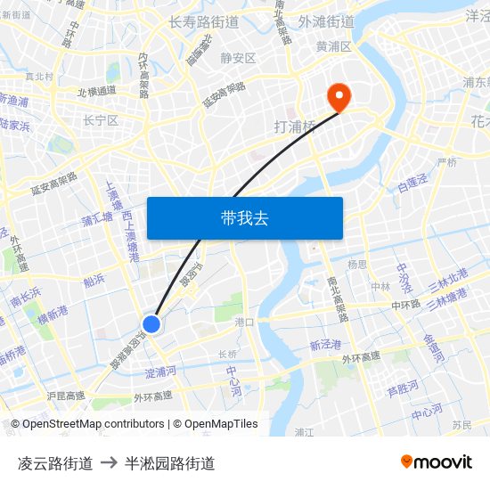 凌云路街道 to 半淞园路街道 map