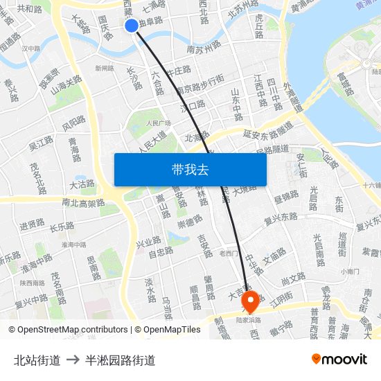 北站街道 to 半淞园路街道 map