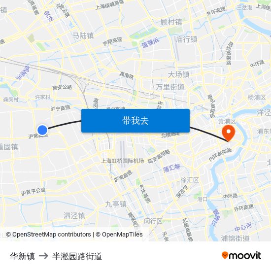 华新镇 to 半淞园路街道 map