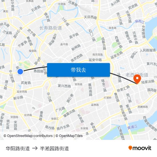 华阳路街道 to 半淞园路街道 map