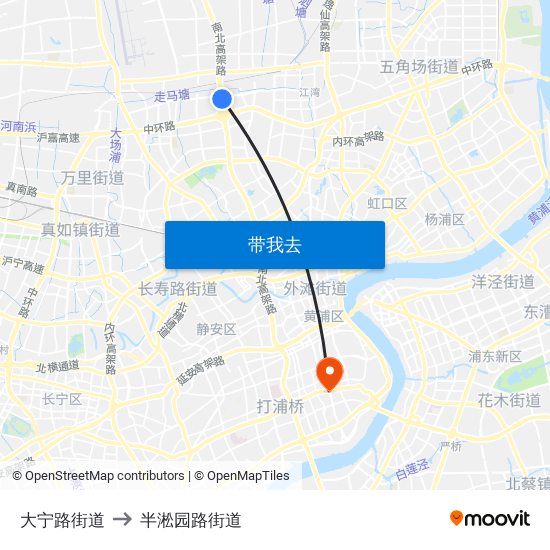 大宁路街道 to 半淞园路街道 map