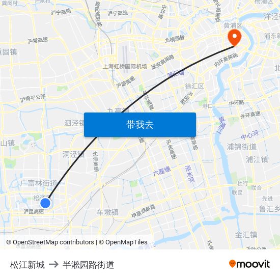 松江新城 to 半淞园路街道 map