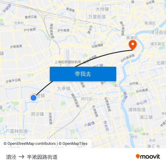 泗泾 to 半淞园路街道 map