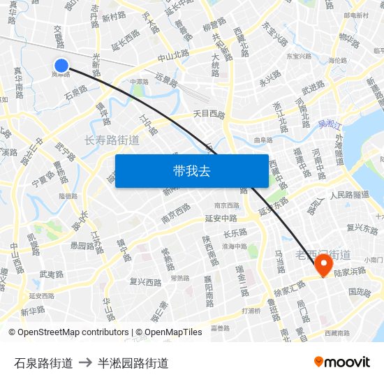 石泉路街道 to 半淞园路街道 map