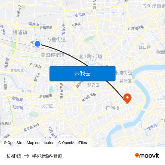 长征镇 to 半淞园路街道 map