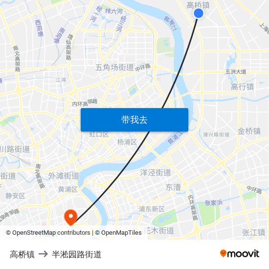 高桥镇 to 半淞园路街道 map