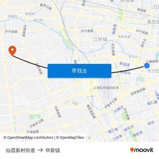仙霞新村街道 to 华新镇 map