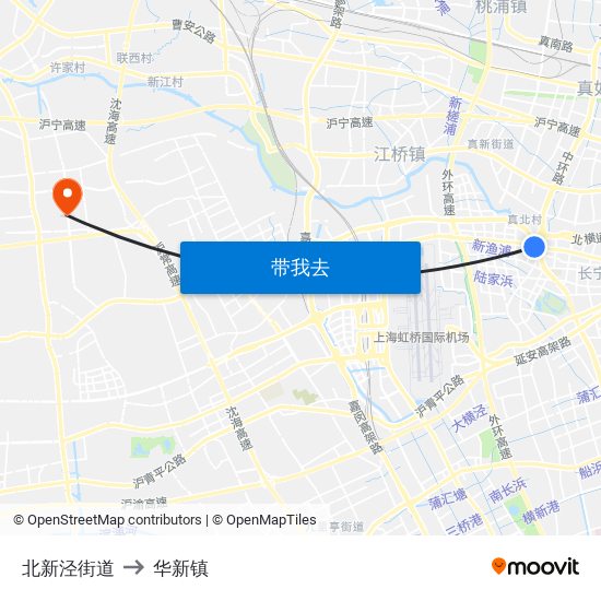 北新泾街道 to 华新镇 map