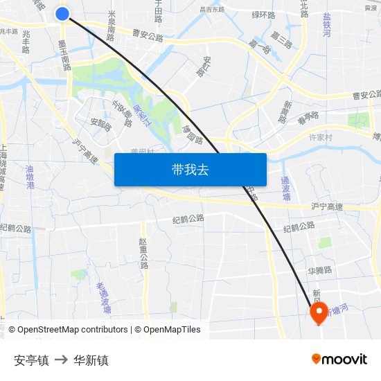 安亭镇 to 华新镇 map